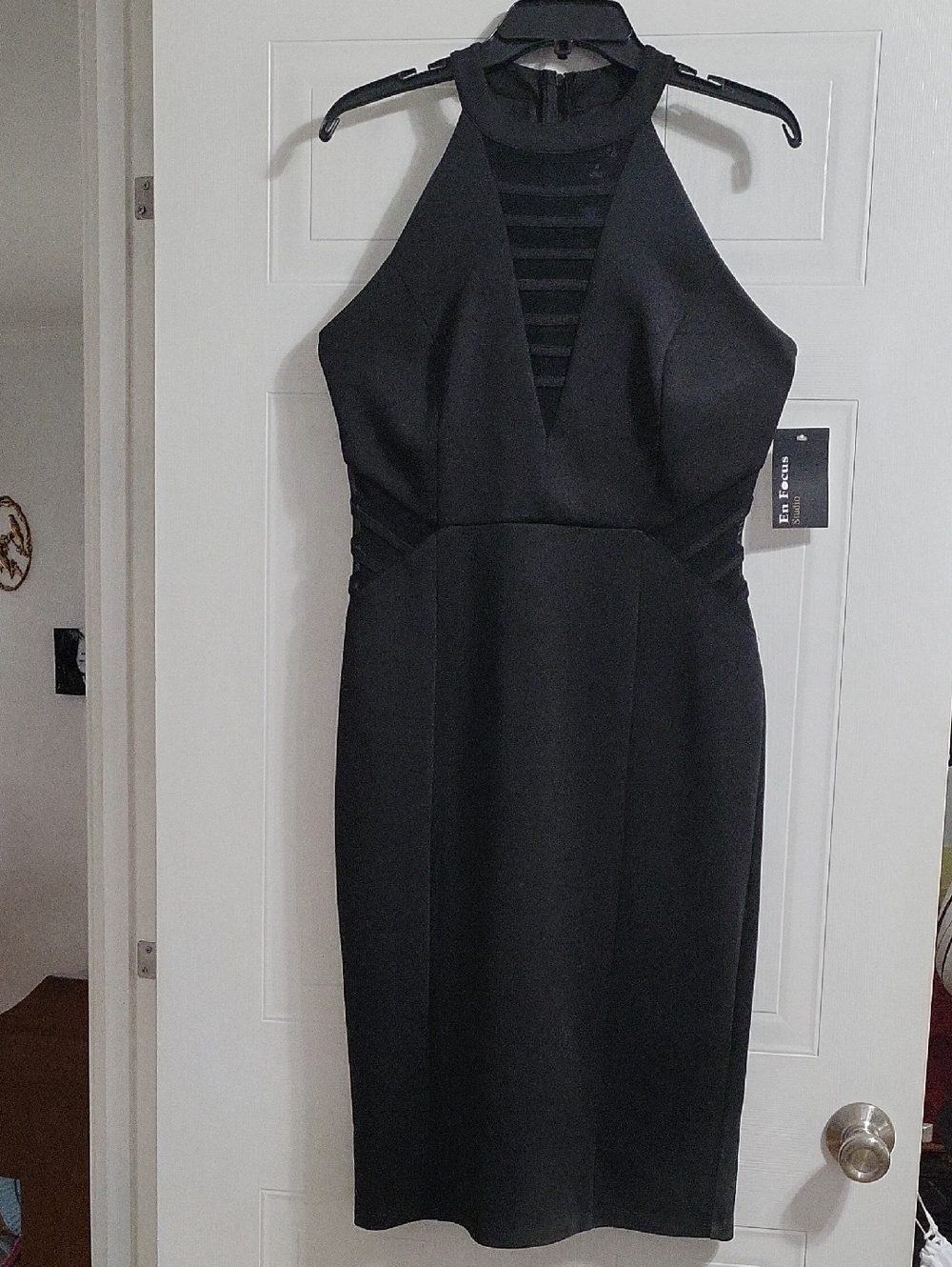 Enfocus Studio Black Midi Halter Dress with Ladder Front "NEW W/TAG"